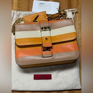 VALENTINO Garavani Multicolor Striped Leather B Rockstud Shoulder Bag